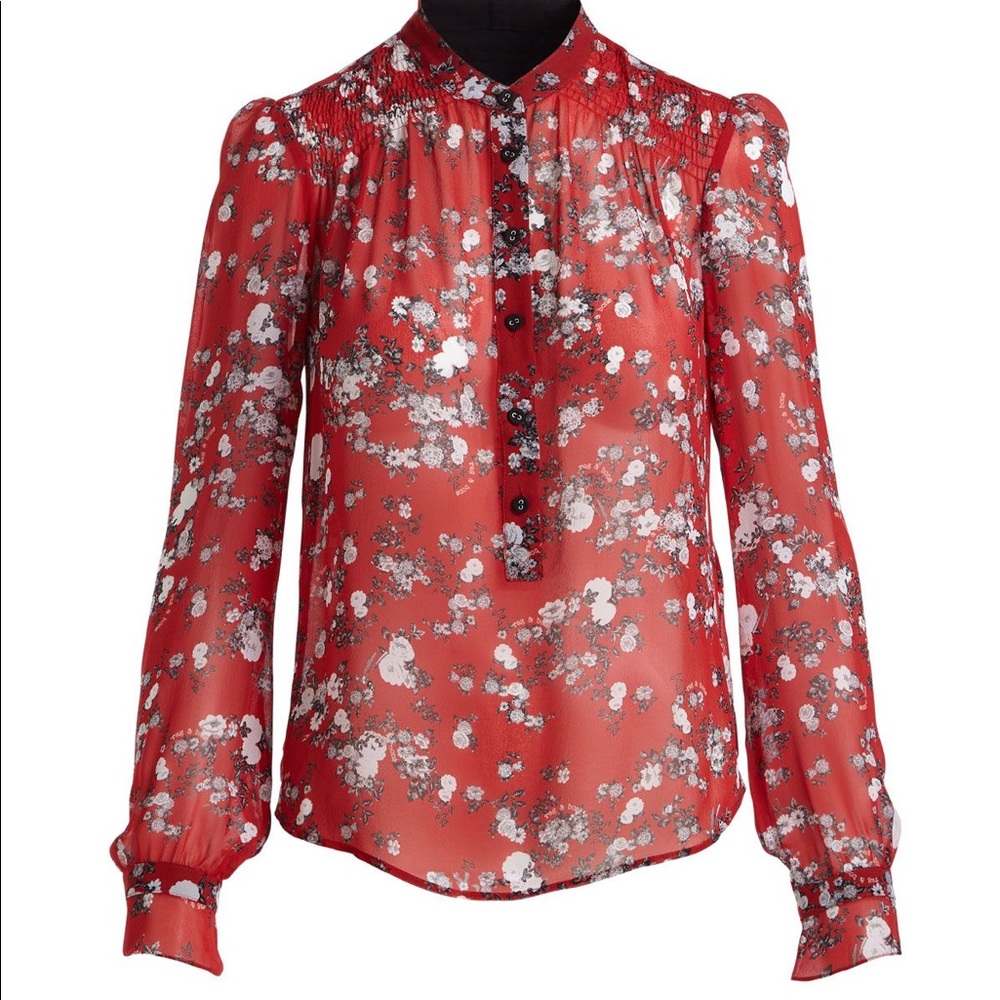 ♥️Rag & Bone Susan Silk Floral Blouse Red Sheer M